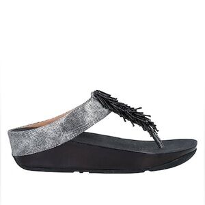 FITFLOP Metallic Silver Rumba Beaded Toe Post MicroWobbleboard Flip Flop Sandal